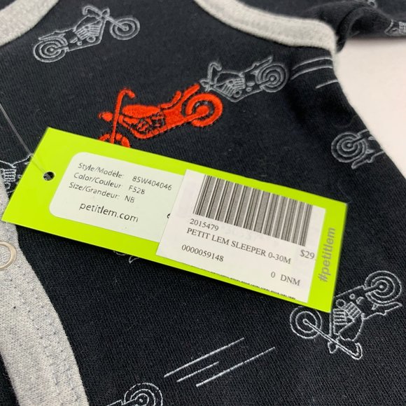 3/$25 Petit Lem Baby Footie Pajama One Piece Motorcycles 0-3M - Picture 3 of 5